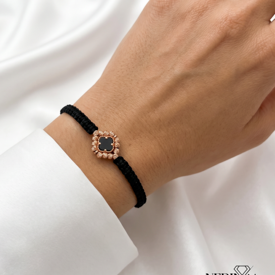 Rose black color cord gold thread bracelet #68855