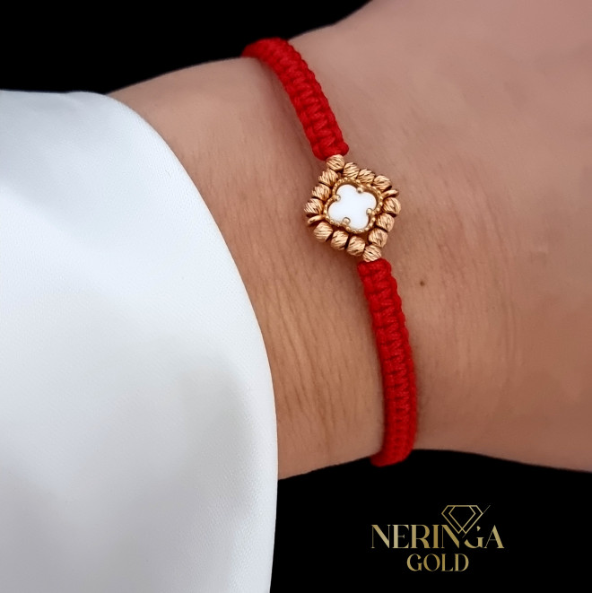 Rose red color cord gold thread bracelet #68857