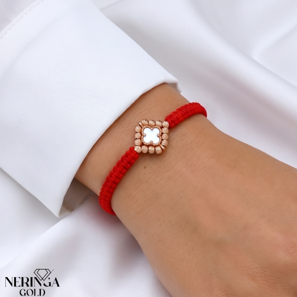 Rose red color cord gold thread bracelet #68857