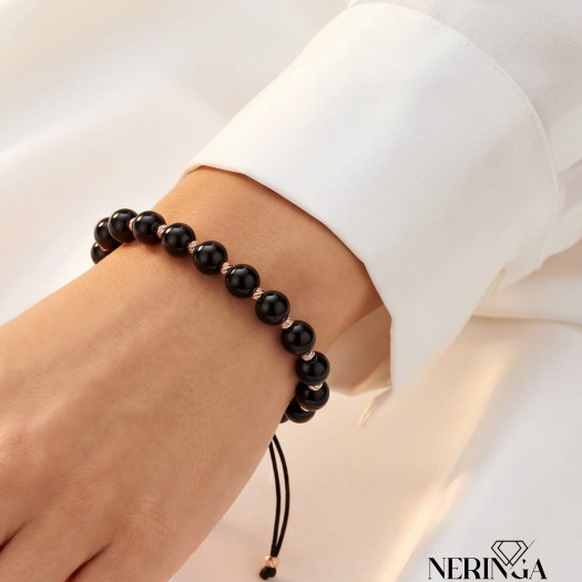Rose black color cord gold thread bracelet #69343