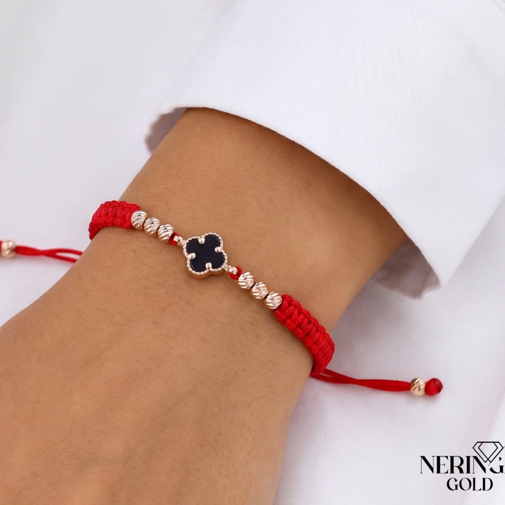 Rose red color cord gold thread bracelet #69347