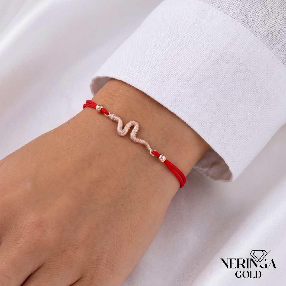 Rose red color cord gold thread bracelet #69354