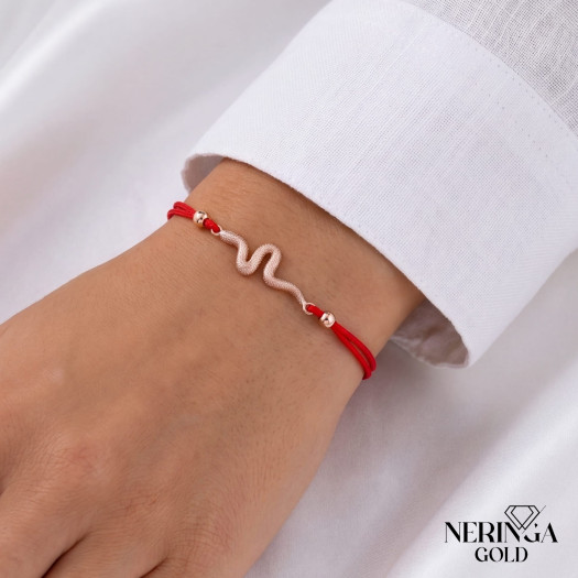 Rose red color cord gold thread bracelet #69355
