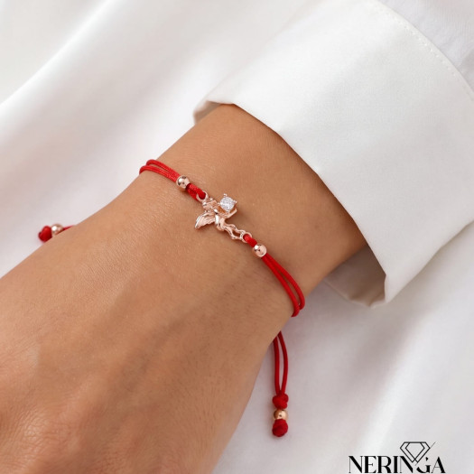 Rose red color cord gold thread bracelet #69366