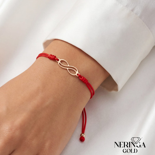 Rose red color cord gold thread bracelet #69389