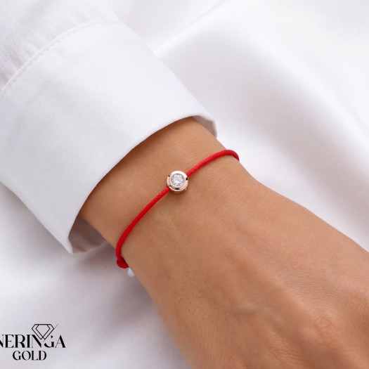 Rose red color cord gold thread bracelet #69394